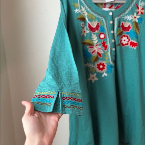 Parsley & Sage Teal Embroidered Tunic NWT Size XL 100% Cotton - Picture 4 of 9